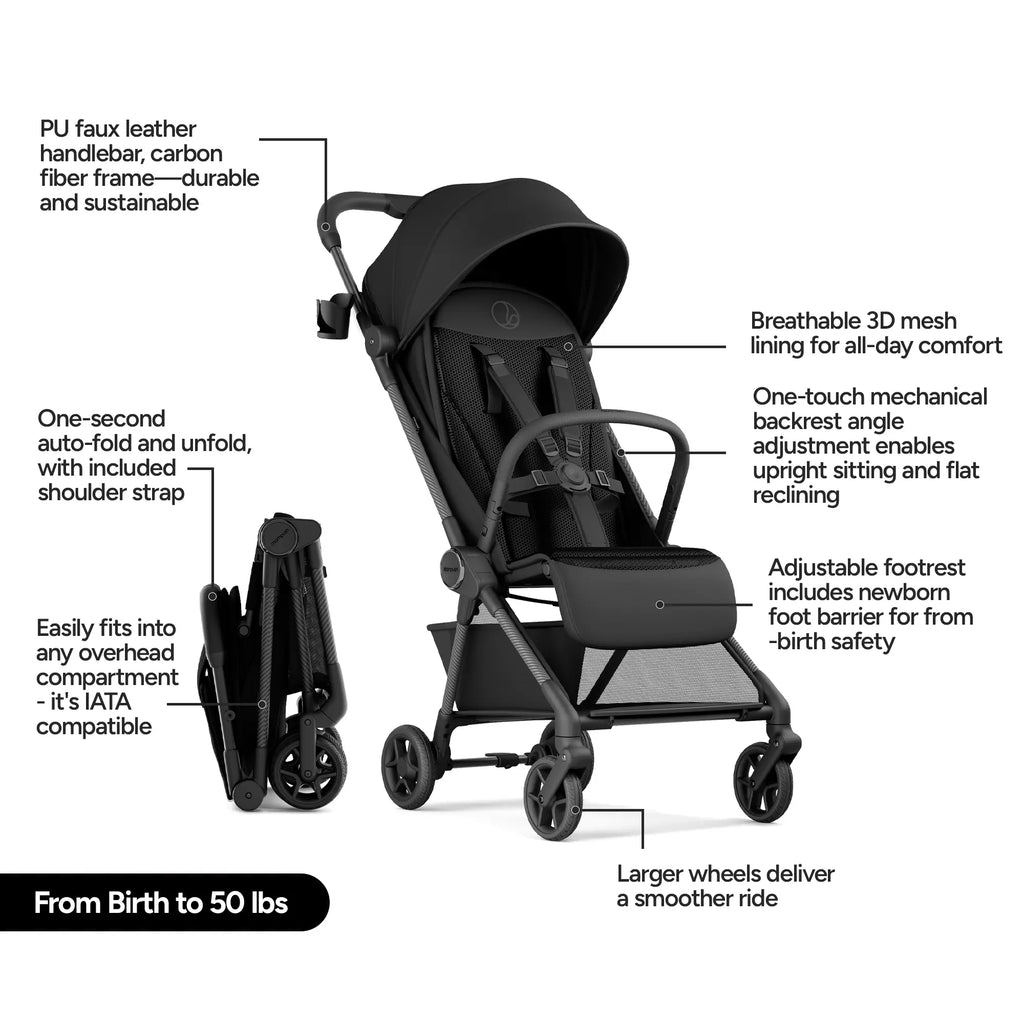 11.5 lbs - Ultralight Carbon Fiber Baby Stroller - One-Click Folding