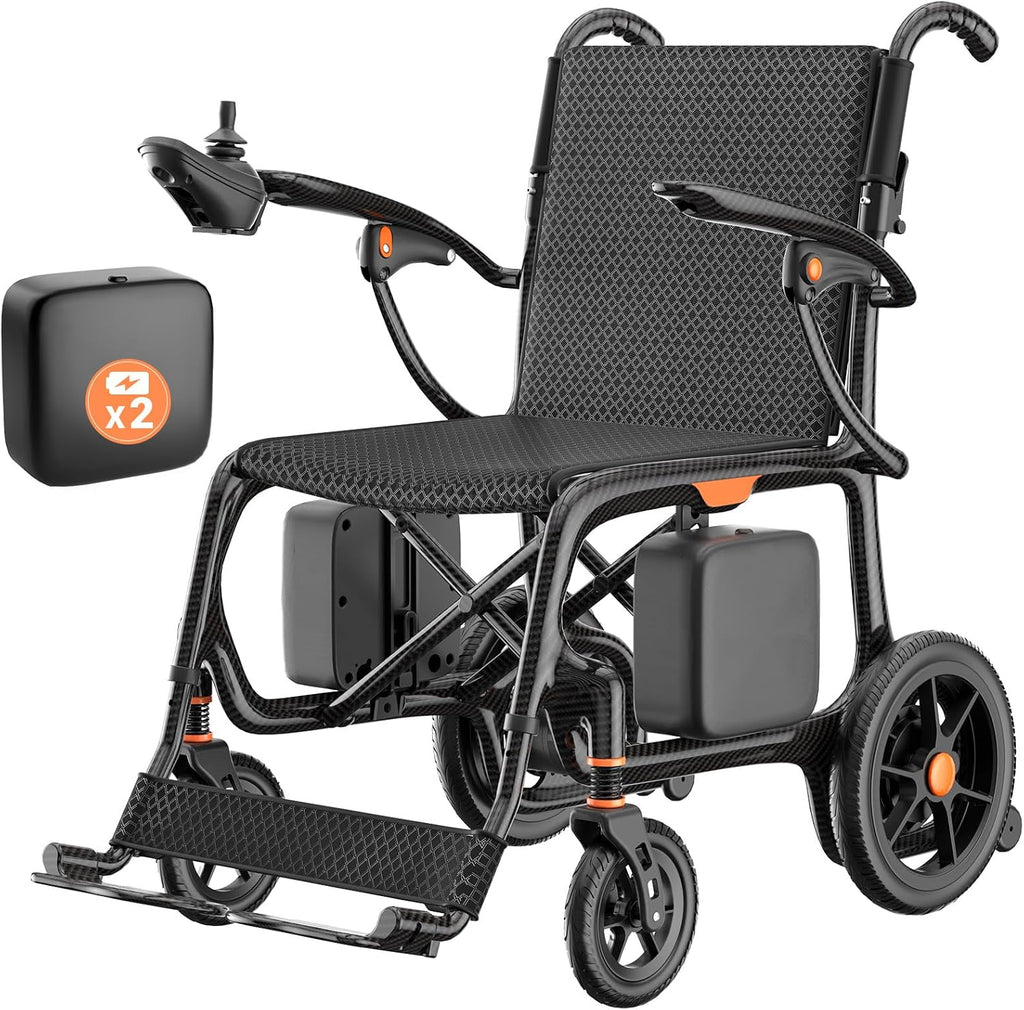 28 lbs Carbon Fiber Ultralight Foldable Electric Wheelchair – Dual Battery, 28-Mile Range