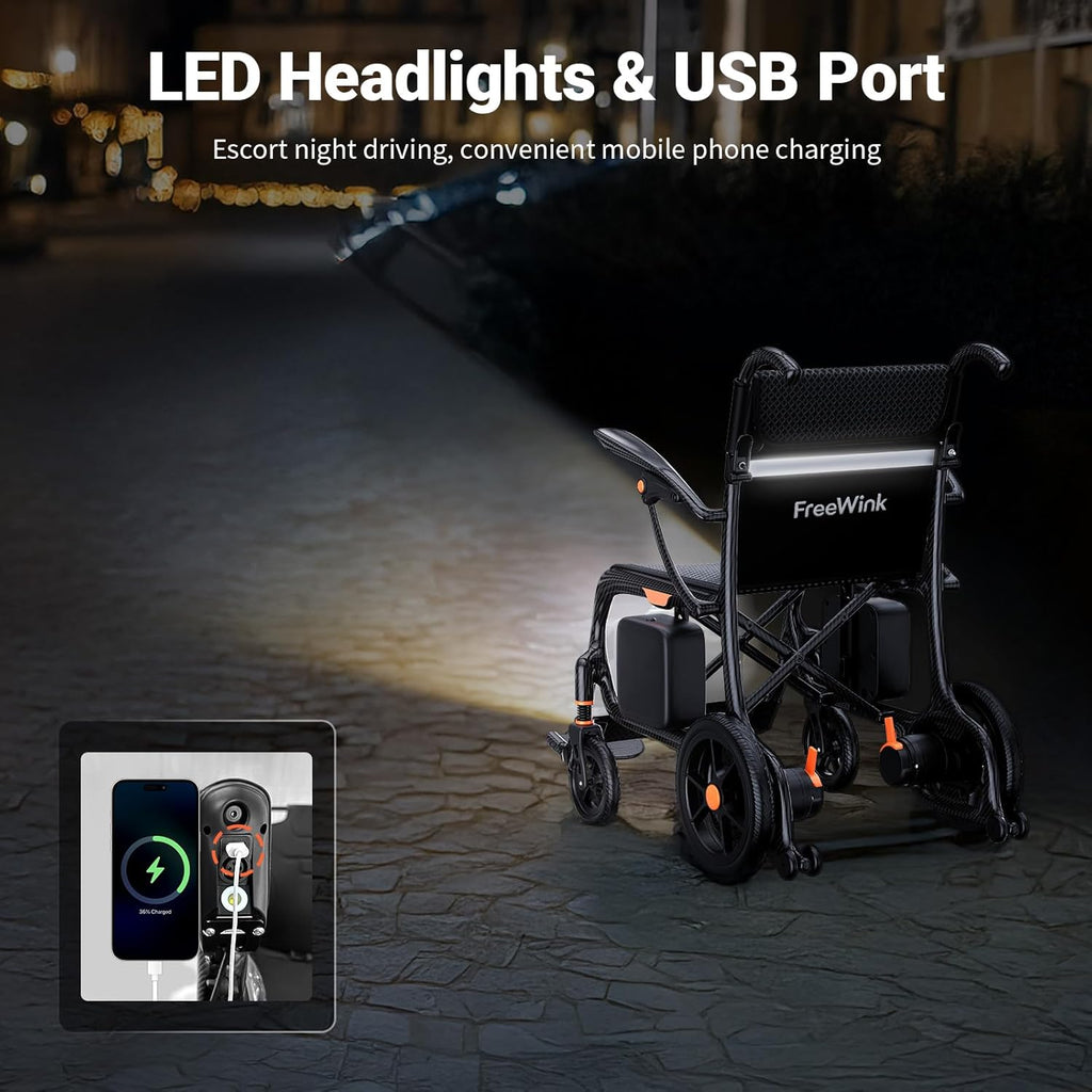 28 lbs Carbon Fiber Ultralight Foldable Electric Wheelchair – Dual Battery, 28-Mile Range