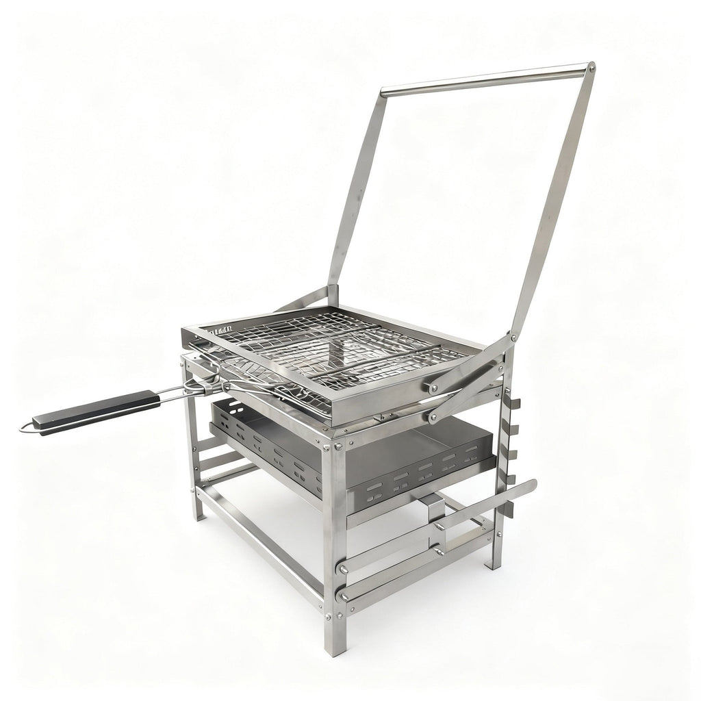 Portable 360° Rotating Charcoal Grill with Flipping Basket - Stainless Steel
