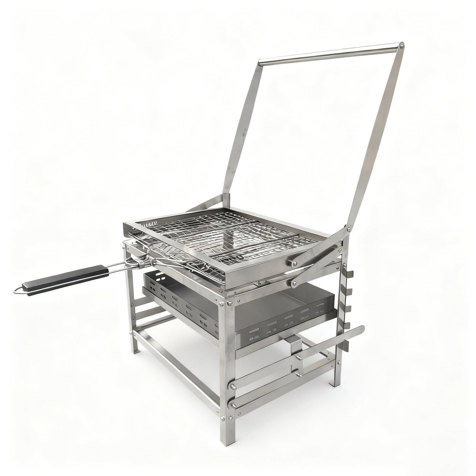 Portable 360° Rotating Charcoal Grill with Flipping Basket - Stainless Steel