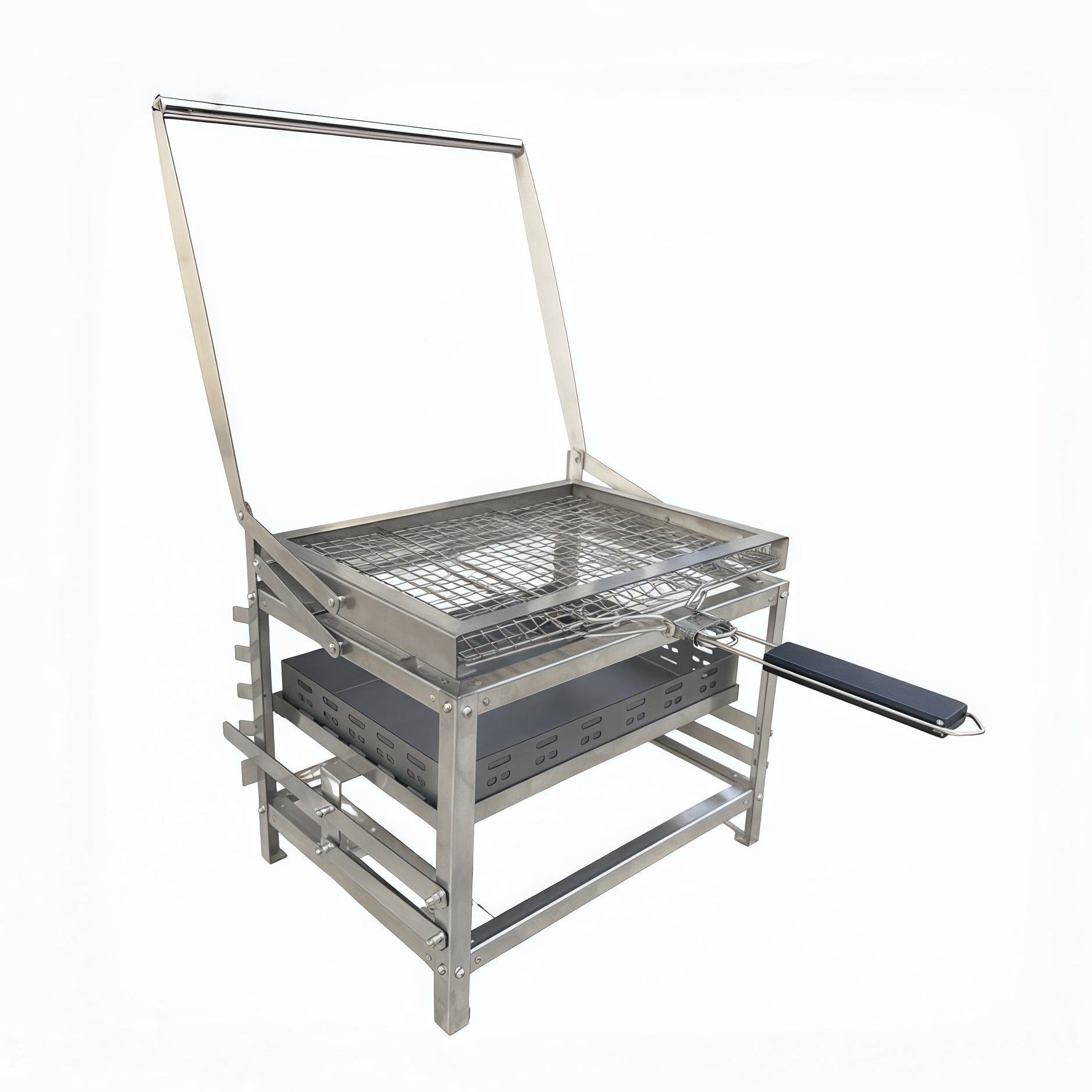 Portable 360° Rotating Charcoal Grill with Flipping Basket - Stainless Steel