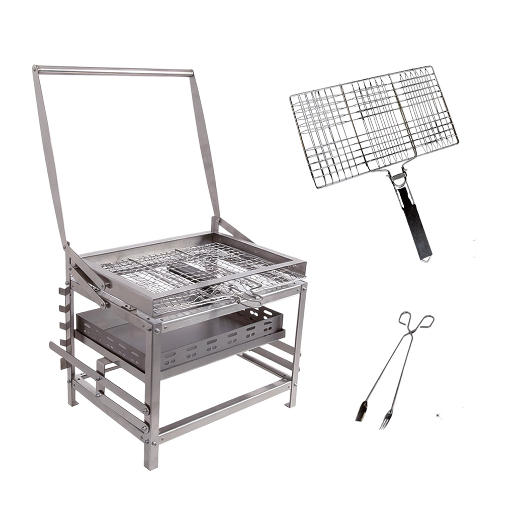 Portable 360° Rotating Charcoal Grill with Flipping Basket - Stainless Steel