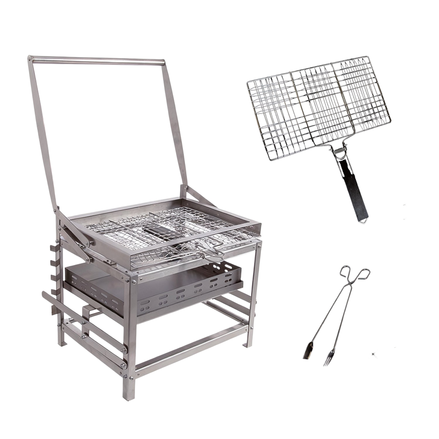 Portable 360° Rotating Charcoal Grill with Flipping Basket - Stainless Steel